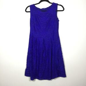 Bright royal blue lace dress with lining sleeveless midi special occasion 4P